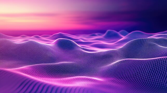 Abstract digital landscape featuring purple particle wave dynamics