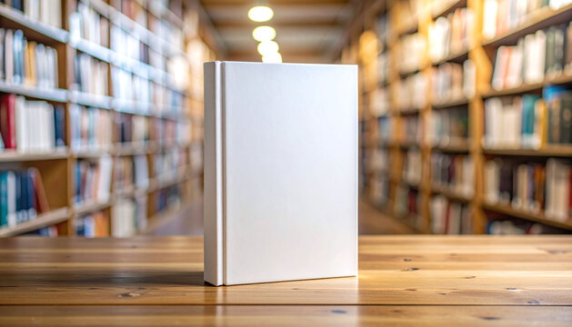 White cover book mockup in library
