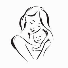 Mother and Child Loving Embrace Vector Design logo on white background