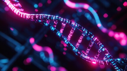 Glowing dna helix demonstrating genetics and future technology