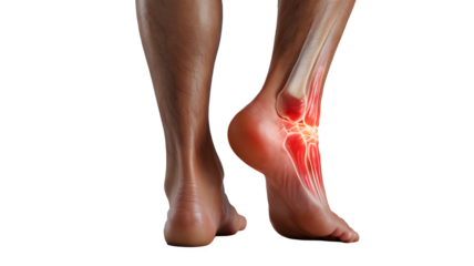 Illustration of a painful ankle injury with visible bone and inflammation, , highlighting the importance of foot care and medical attention