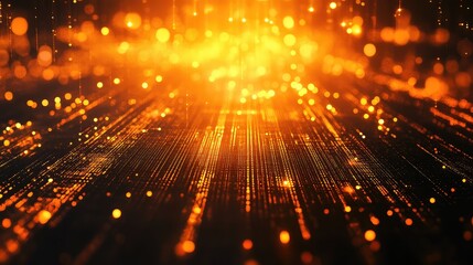 Golden digital particles forming abstract technology background