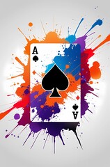 Ace of spades card with colorful paint splatter effect