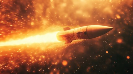 Fototapeta premium Missile flying through explosive fire sparks and smoke