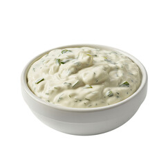 Creamy tartar sauce in bowl isolated on transparent background