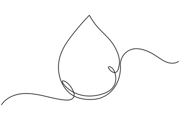 Water drop continuous one line drawing on white background minimalist clean rain icon outline vector illustration