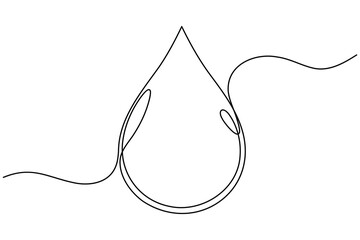 Water drop continuous one line drawing on white background minimalist clean rain icon outline vector illustration