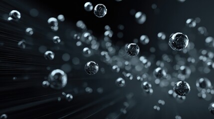 Abstract metallic spheres floating in dark futuristic space