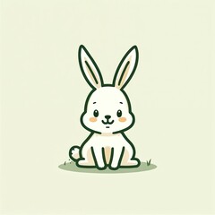 Obraz premium Cute bunny with green outline sits on pastel backdrop. It is cartoonish graphic for Easter design. A sweet rabbit illustration is good for baby or kids products and spring concepts.