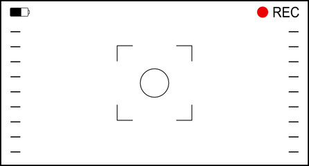 Background for cinematic production with camera photo view and zoom exposure overlay shows blank electronic display snapshot frame. Film Camera Viewfinder Overlay. App for record from mobile camera.