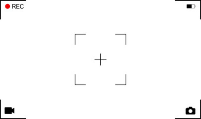 Background for cinematic production with camera photo view and zoom exposure overlay shows blank electronic display snapshot frame. Film Camera Viewfinder Overlay. App for record from mobile camera.