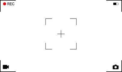 Background for cinematic production with camera photo view and zoom exposure overlay shows blank electronic display snapshot frame. Film Camera Viewfinder Overlay. App for record from mobile camera.