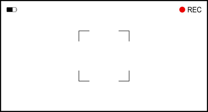 Background for cinematic production with camera photo view and zoom exposure overlay shows blank electronic display snapshot frame. Film Camera Viewfinder Overlay. App for record from mobile camera.