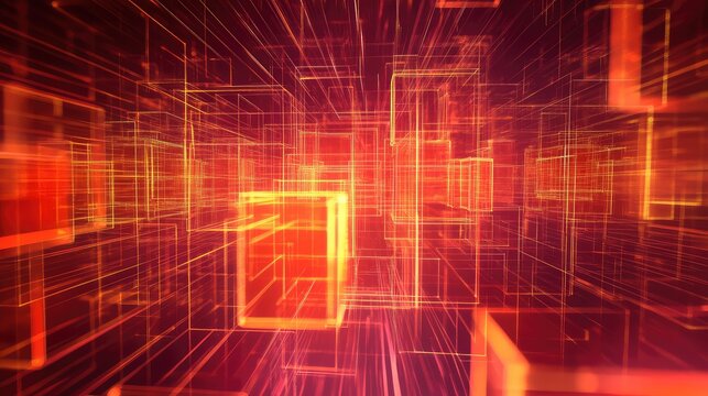 Digital network grid connecting cubes in cyberspace technology