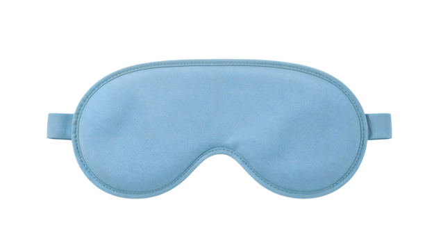 Light blue sleep mask for eye comfort, travel, relaxation, meditation, night rest, and stress relief on the transparent background