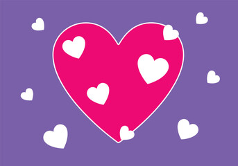 Large red heart with white outline and scattered white hearts on purple background for romantic Valentine’s Day design