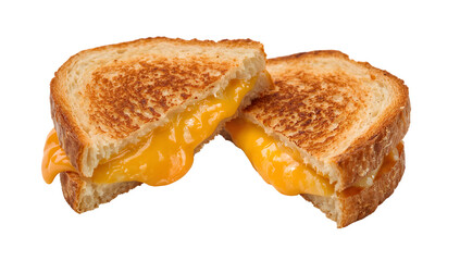 Classic grilled cheese sandwich with melted cheddar on toasted bread isolated on the transparent background