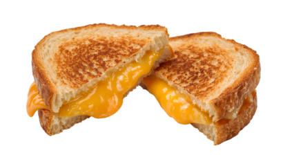 Classic grilled cheese sandwich with melted cheddar on toasted bread isolated on the transparent background