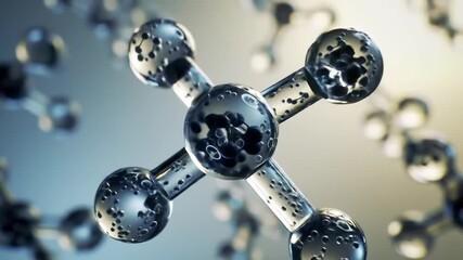Detailed macro shot of a molecular structure with silver and blue tones symbolizing scientific advancement and technological innovation in a softly focused background. - Powered by Adobe