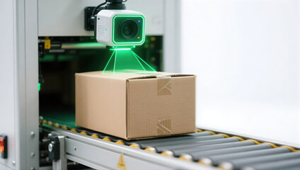 Automated scanning technology in warehouse captures packages with precision and efficiency, enhancing logistics and inventory management