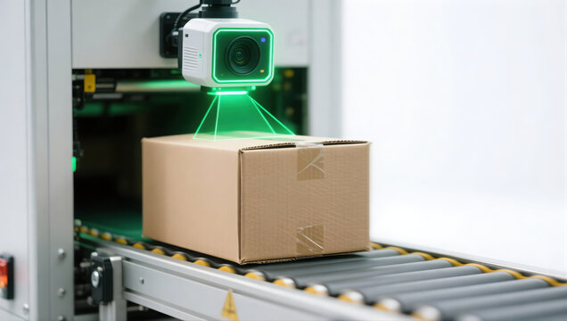 Automated scanning technology in warehouse captures packages with precision and efficiency, enhancing logistics and inventory management