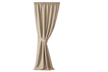 Beige curtain drawing light into the room, tied-back drapery, privacy solution for elegant home decor, transparent background