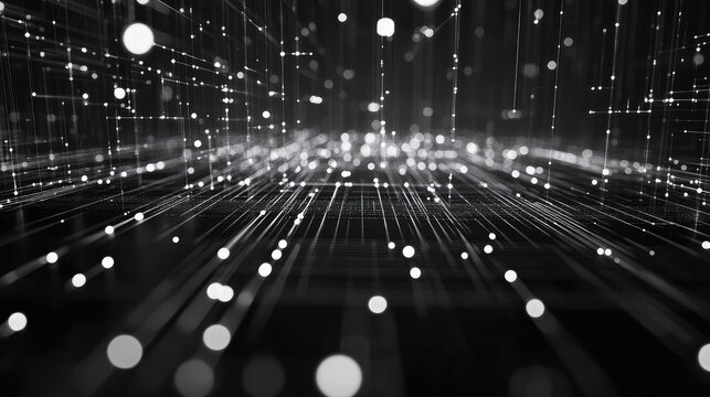 Digital data network connection abstract black and white grid - Powered by Adobe