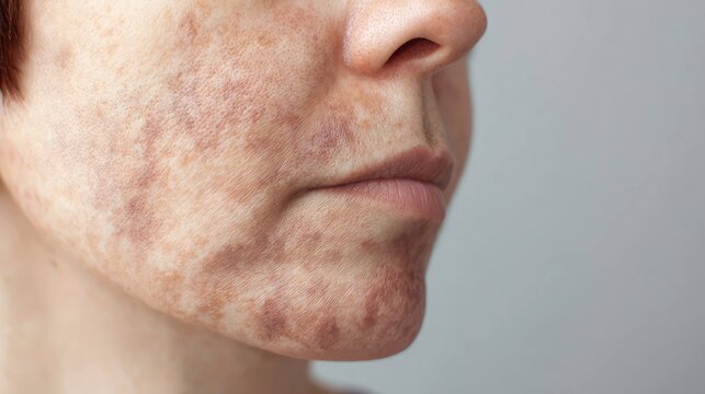 Close-up of facial hyperpigmentation and uneven skin tone showing dermatological condition
