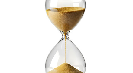Hourglass with sand running through it isolated on transparent background, symbolizing the passage of time