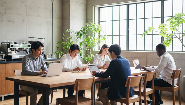 Diverse Professionals Working Independently in Modern Coworking Space - Powered by Adobe