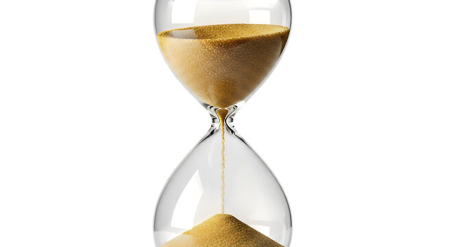 Hourglass with sand running through it isolated on transparent background, symbolizing the passage of time