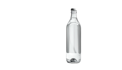 Transparent glass bottle filled with clear liquid on black