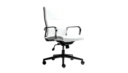 Glossy white office chair with black base isolated on black