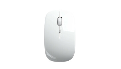 White, sleek mouse against a black background, top-down view