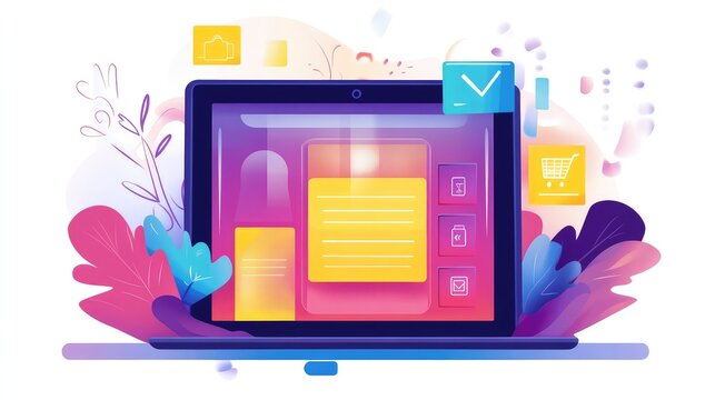 Laptop displaying online interface with shopping and notifications