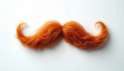 Vibrant ginger handlebar mustache styled with curls, volume. Realistic hair texture isolated on clean white studio background. Elegant facial hair design for sophisticated, masculine look. Masculine