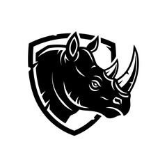Rhino Head Silhouette in Shield Emblem - A Bold and Powerful Design.