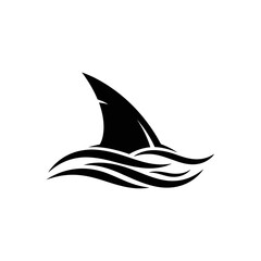 Shark Fin Silhouette Emerging From Stylized Waves.