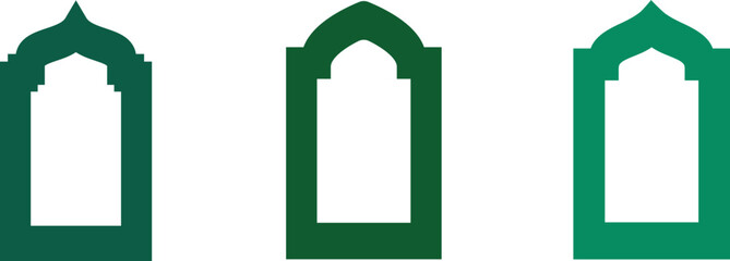 Islamic vector shape of a window or door arch. Arab frame set. Ramadan kareem silhouette icon. Mosque gate. Islamic arabesque pattern. Arabian muslim shape arch