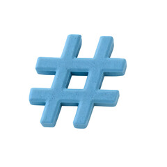 Obraz premium Blue hashtag symbol isolated on the transparent background, trending social media icon, minimalist digital communication concept