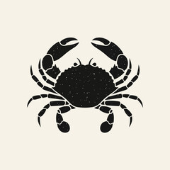 Stylized black silhouette of a crab with textured details.