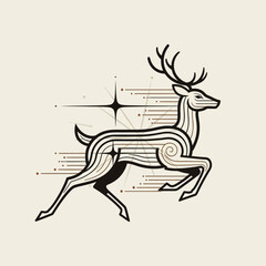 Stylized Deer Illustration with Geometric and Linear Elements.