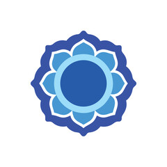 Blue floral circular vector emblem with a stylized lotus mandala design, ideal for spiritual or wellness concepts on a white background