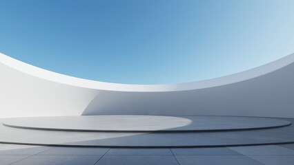 Abstract curved architecture background, Empty space with concrete floor, Futuristic modern building backdrop, 3d rendering © nuchao