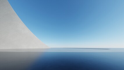 Abstract curved architecture background, Empty space with concrete floor, Futuristic modern building backdrop, 3d rendering