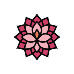Stylized pink lotus flower icon in a geometric line art style. Vector illustration logo concept for yoga, spa, and wellness branding