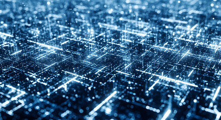 Abstract blue digital grid background with glowing lines and dots, creating a futuristic and technological feel for modern designs