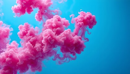 Hyper-Realistic Pink Smoke Puffs Against Blue Background – Bold Color Blob Stock Photo