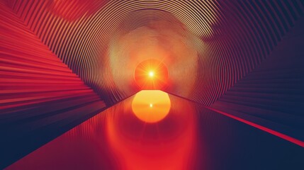 Abstract futuristic tunnel creating optical illusion with bright light
