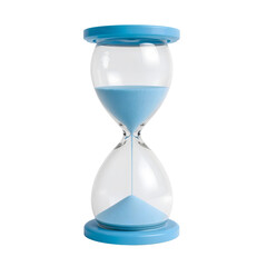 Blue hourglass with flowing sand isolated on the transparent background symbolizing time management and countdown concepts